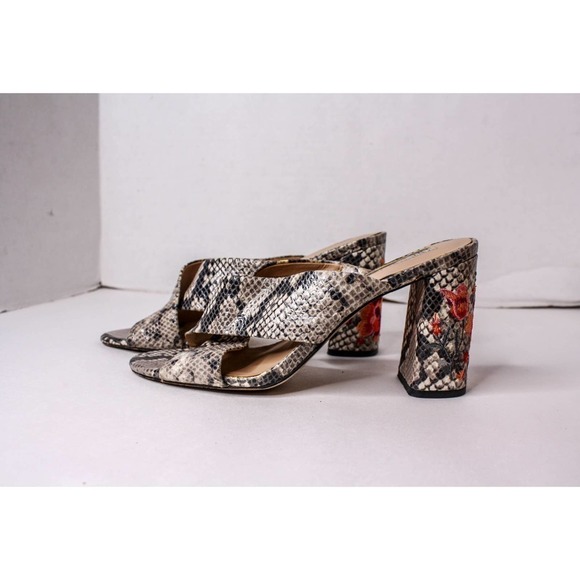 INC International Concepts Faux Snakeskin Chunky Heel Sandal Embroidered - Picture 1 of 6